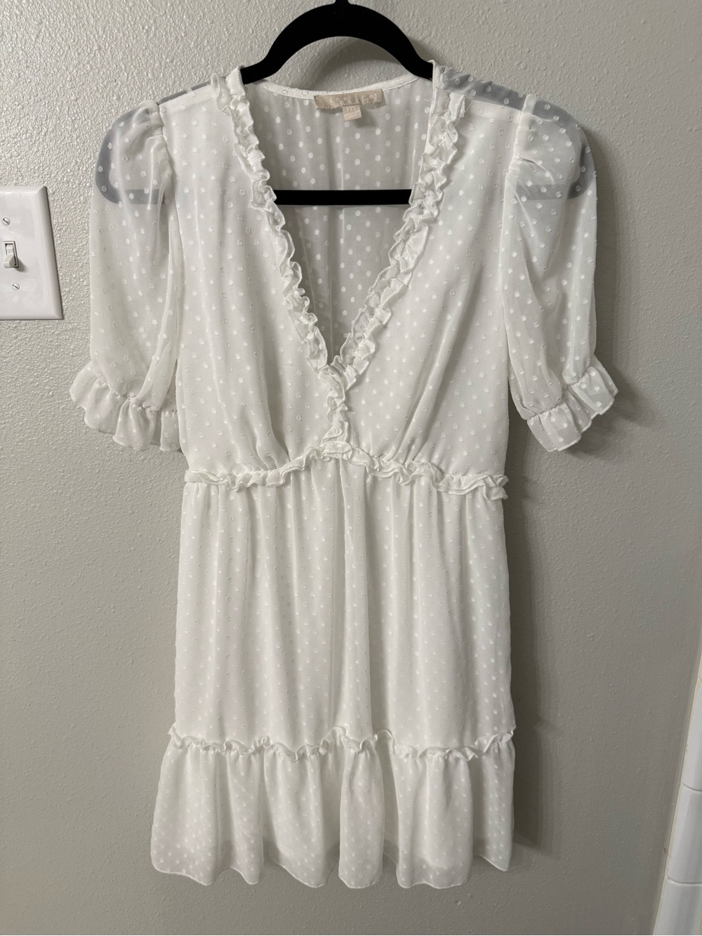 Sheer White Swiss Dot Ruffle Mini Dress
